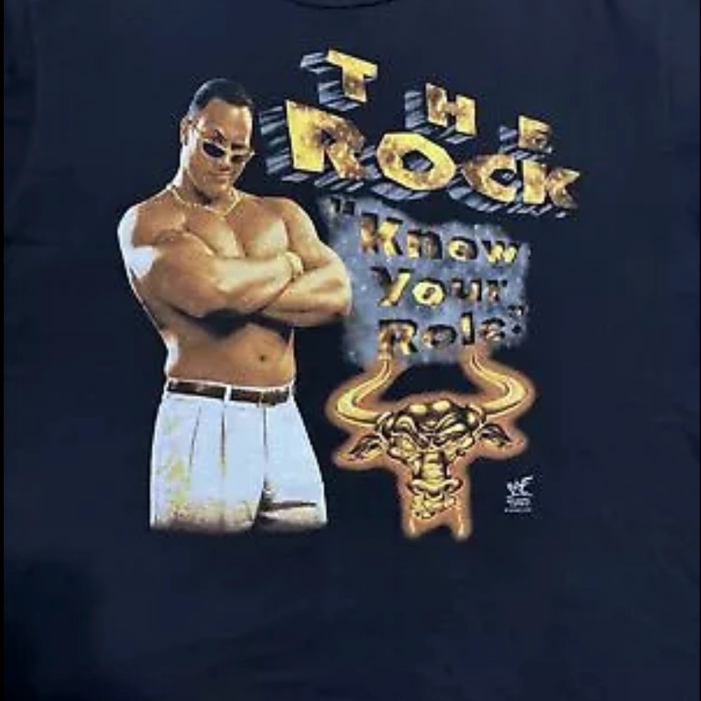 COPY - Vintage 90s WWF The Rock T Shirt “Know Your Role” Double Sided. Cut Tag